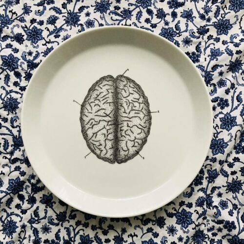 Talerz ręcznie malowany i wypalany w piecu ceramicznym - Rzecz Pospolita Sztuka Użytkowa Anatomia Mózg